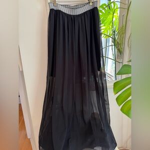 Patterned Waistband Sheer Maxi Skirt